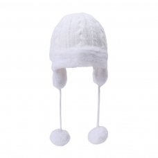 H680-W: White Cable Knit Hat w/Pom Poms (0-6 Months)